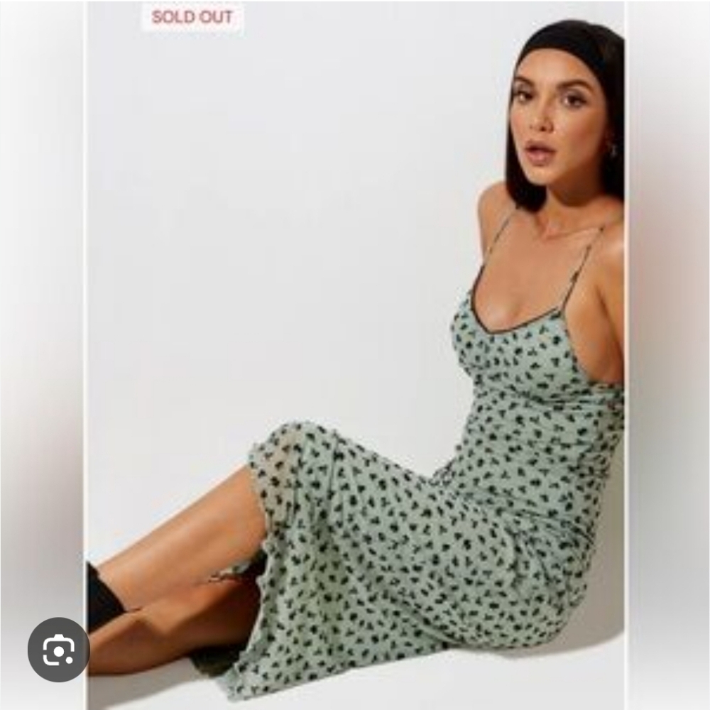 Motel Rocks Sage Green Floral Maxi Slip Dress Small